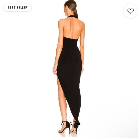 Revolve Norma Kamali Cayla Side Drape Gown in Black NWT XS FLAWED - Picture 3 of 10